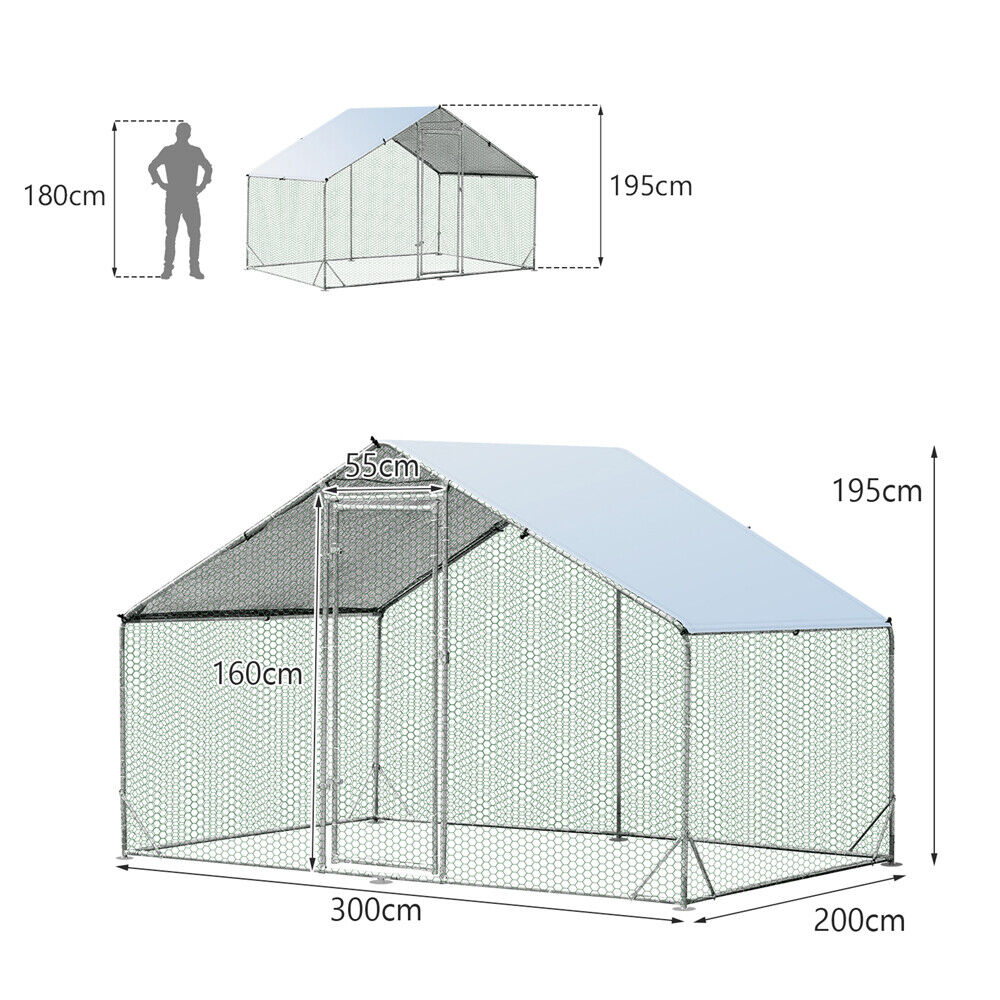 VaKa 3x2x1.95m Metal Walk-in Chicken Coop Rabbit Hutch Cage Hen House Chook Au V465-V51000