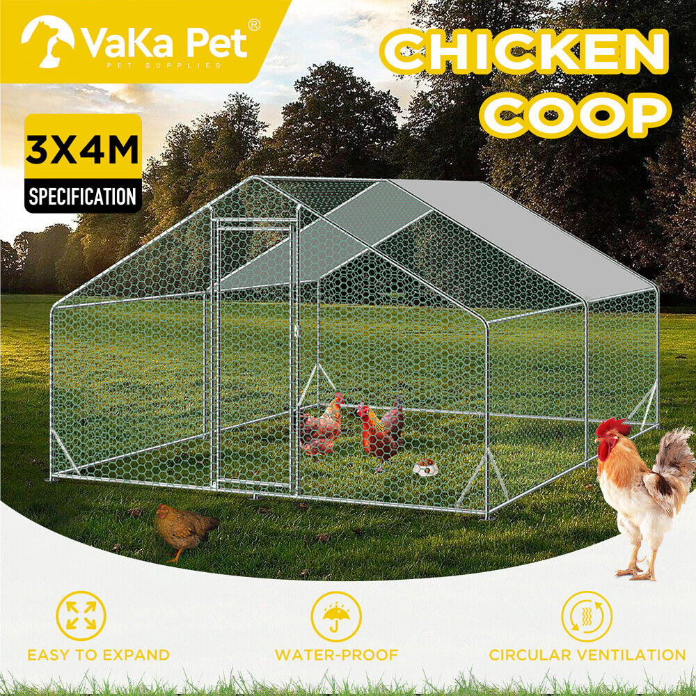 VaKa 3x4x1.95m Metal Walk-in Chicken Coop Rabbit Hutch Cage Hen House Chook Au V465-V51001