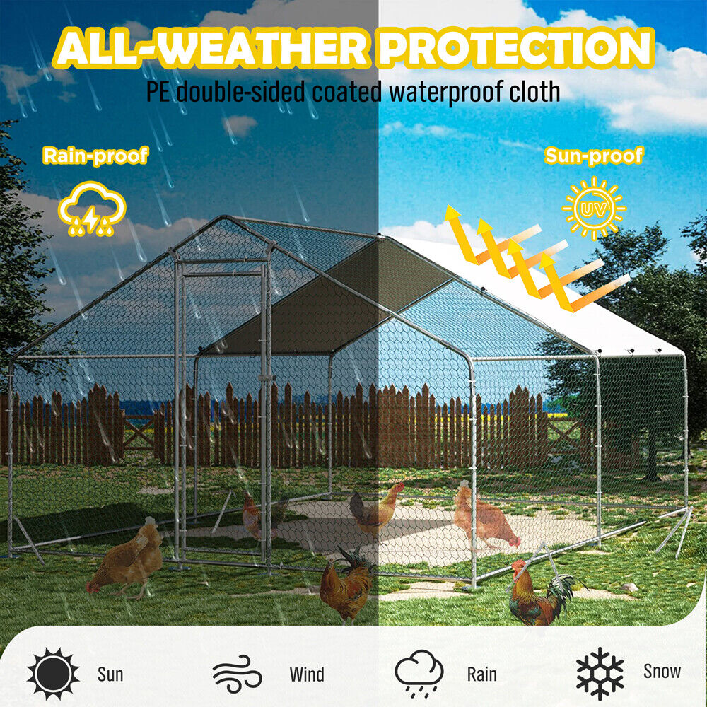 VaKa 3x4x1.95m Metal Walk-in Chicken Coop Rabbit Hutch Cage Hen House Chook Au V465-V51001