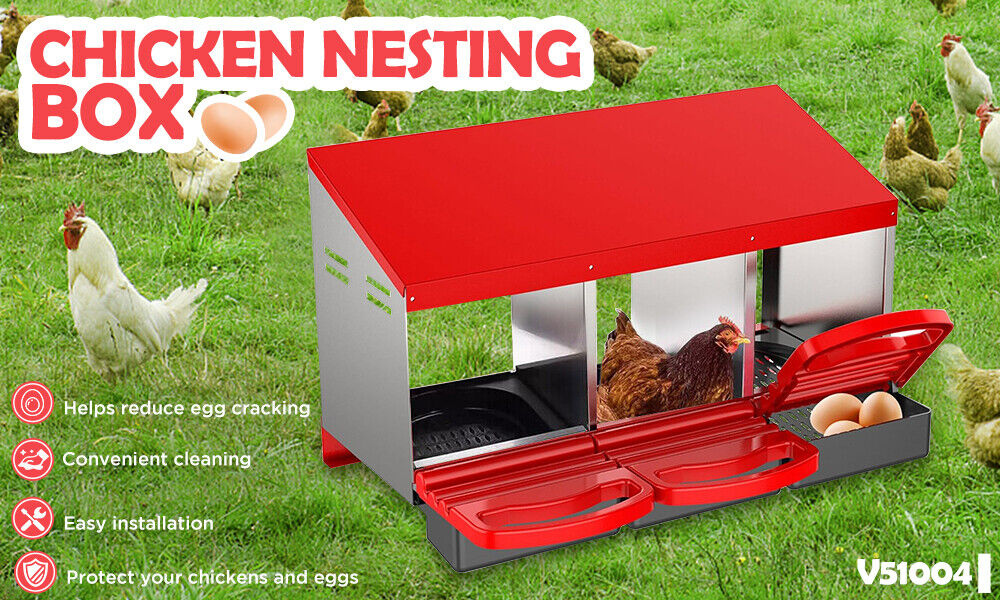 VaKa Chicken Hen Coop Hutch 3 Hole Inside Outside Roll Away Lay Egg Nesting Box V465-V51004