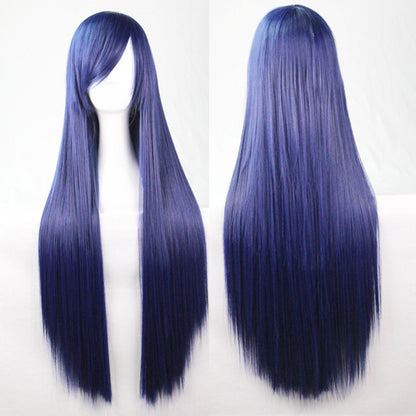 New 80cm Straight Sleek Long Full Hair Wigs w Side Bangs Cosplay Costume Womens, Dark Blue V474-15711