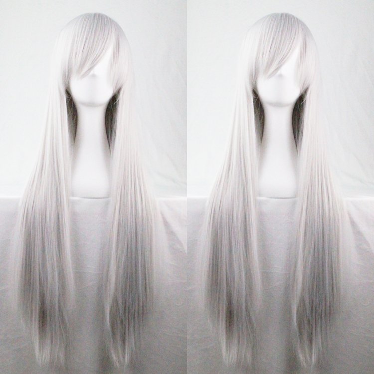New 80cm Straight Sleek Long Full Hair Wigs w Side Bangs Cosplay Costume Womens, Silver V474-15790