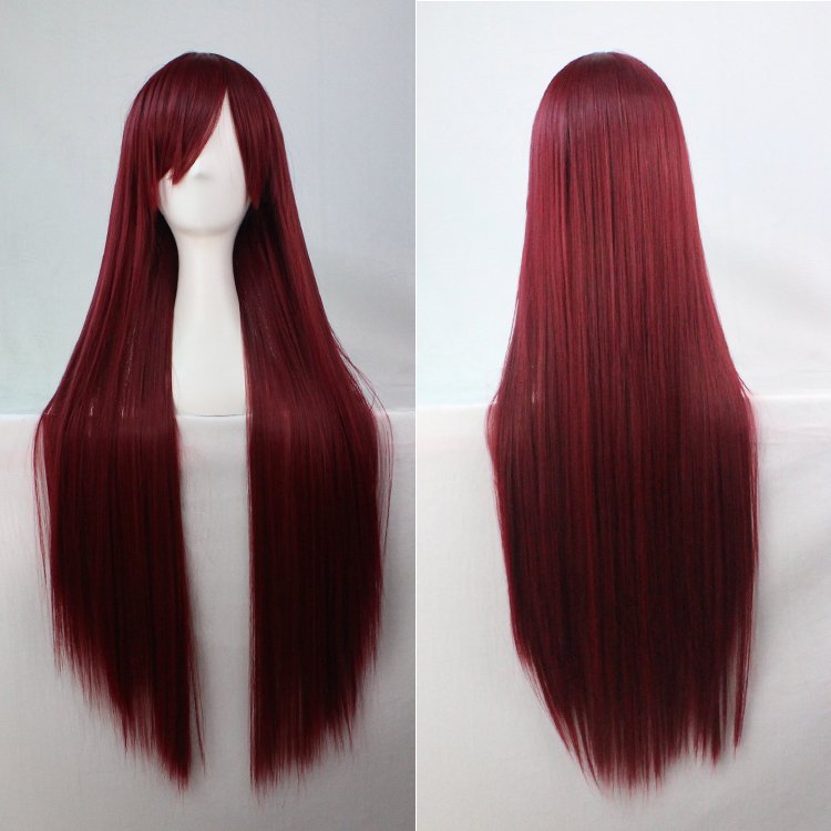 New 80cm Straight Sleek Long Full Hair Wigs w Side Bangs Cosplay Costume Womens, Burgundy V474-15795