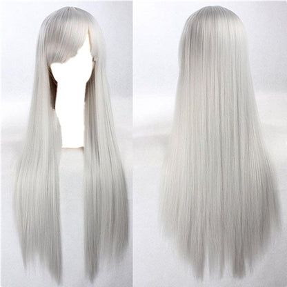 New 80cm Straight Sleek Long Full Hair Wigs w Side Bangs Cosplay Costume Womens, Grey V474-15802