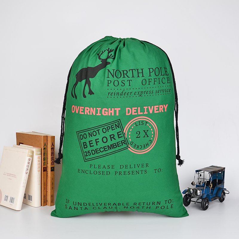 Large Christmas XMAS Hessian Santa Sack Stocking Bag Reindeer Children Gifts Bag, Green - Reindeer Express V474-16766