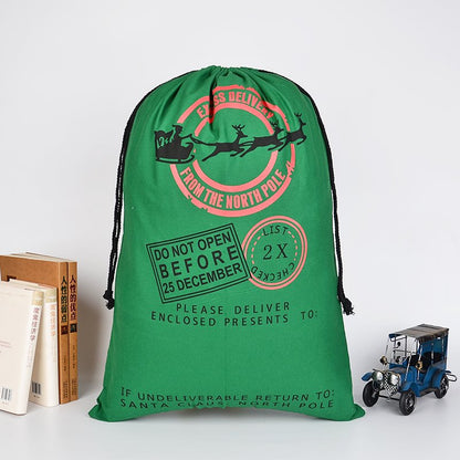 Large Christmas XMAS Hessian Santa Sack Stocking Bag Reindeer Children Gifts Bag, Green - Express Delivery V474-16767