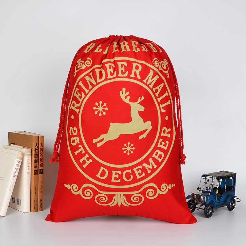 Large Christmas XMAS Hessian Santa Sack Stocking Bag Reindeer Children Gifts Bag, Red - Delivery by Reindeer V474-16768
