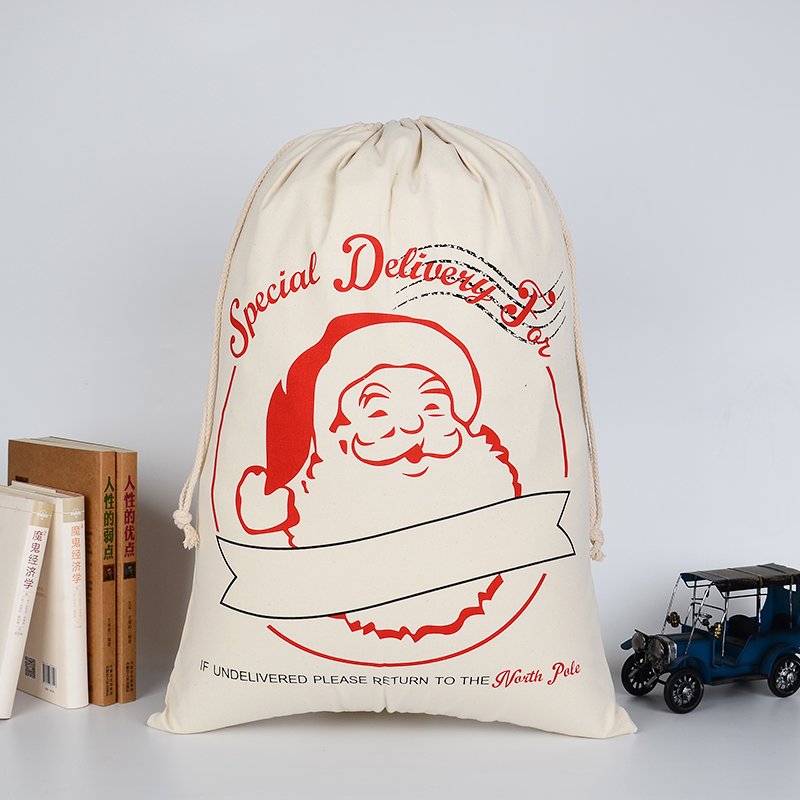 Large Christmas XMAS Hessian Santa Sack Stocking Bag Reindeer Children Gifts Bag, Cream - Special Delivery For V474-16771