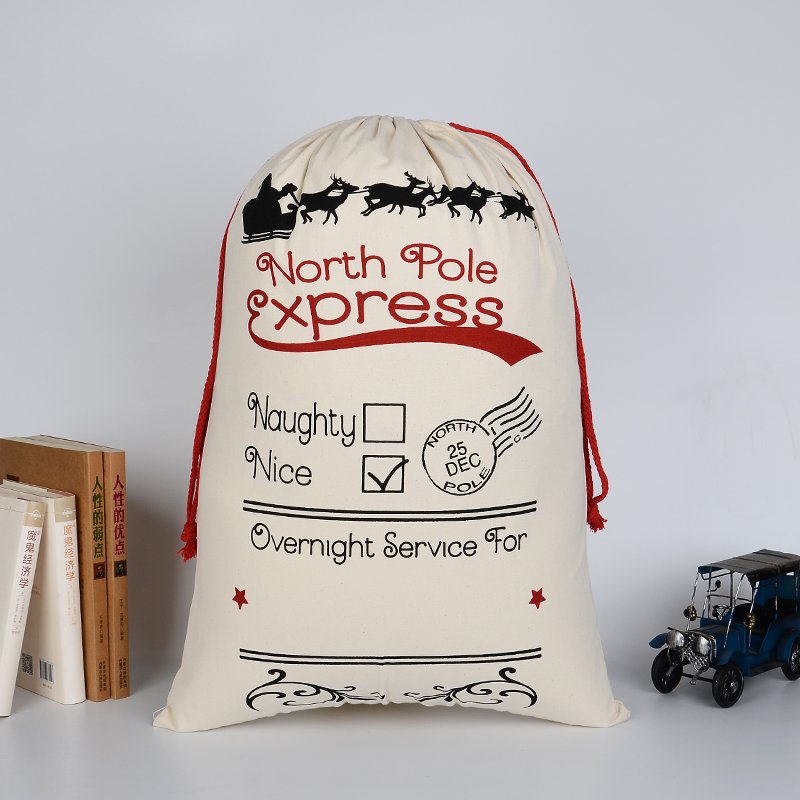 Large Christmas XMAS Hessian Santa Sack Stocking Bag Reindeer Children Gifts Bag, Cream - Overnight Service V474-16776