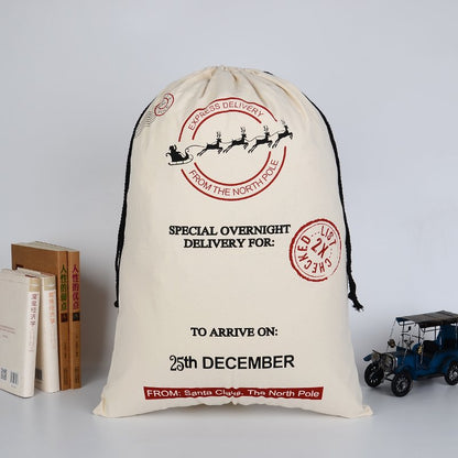 50x70cm Canvas Hessian Christmas Santa Sack Xmas Stocking Reindeer Kids Gift Bag, Cream - Express Delivery (2) V474-16783