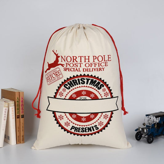 50x70cm Canvas Hessian Christmas Santa Sack Xmas Stocking Reindeer Kids Gift Bag, Cream - Christmas Presents V474-16793