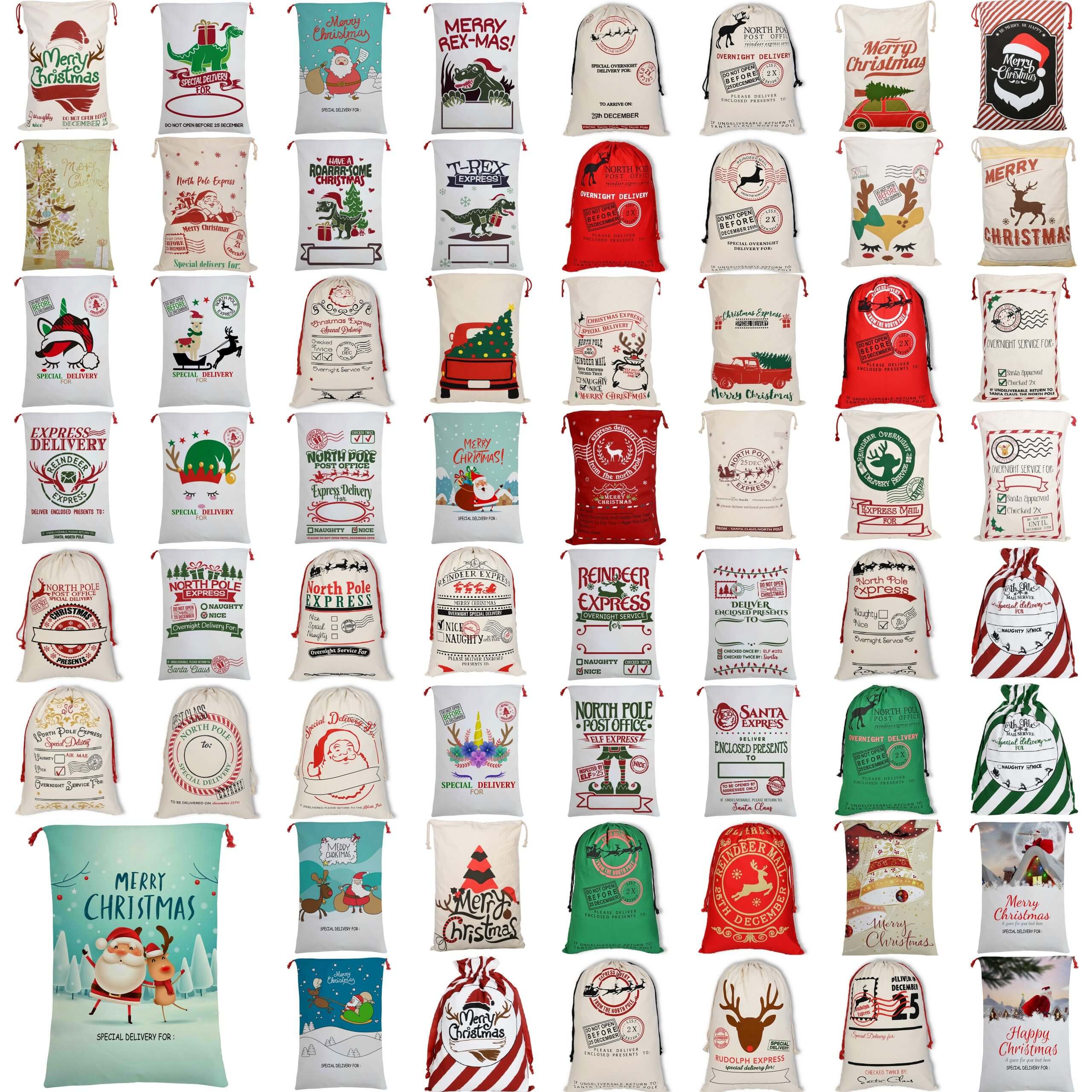 50x70cm Canvas Hessian Christmas Santa Sack Xmas Stocking Reindeer Kids Gift Bag, Cream - Delivery on V474-16794