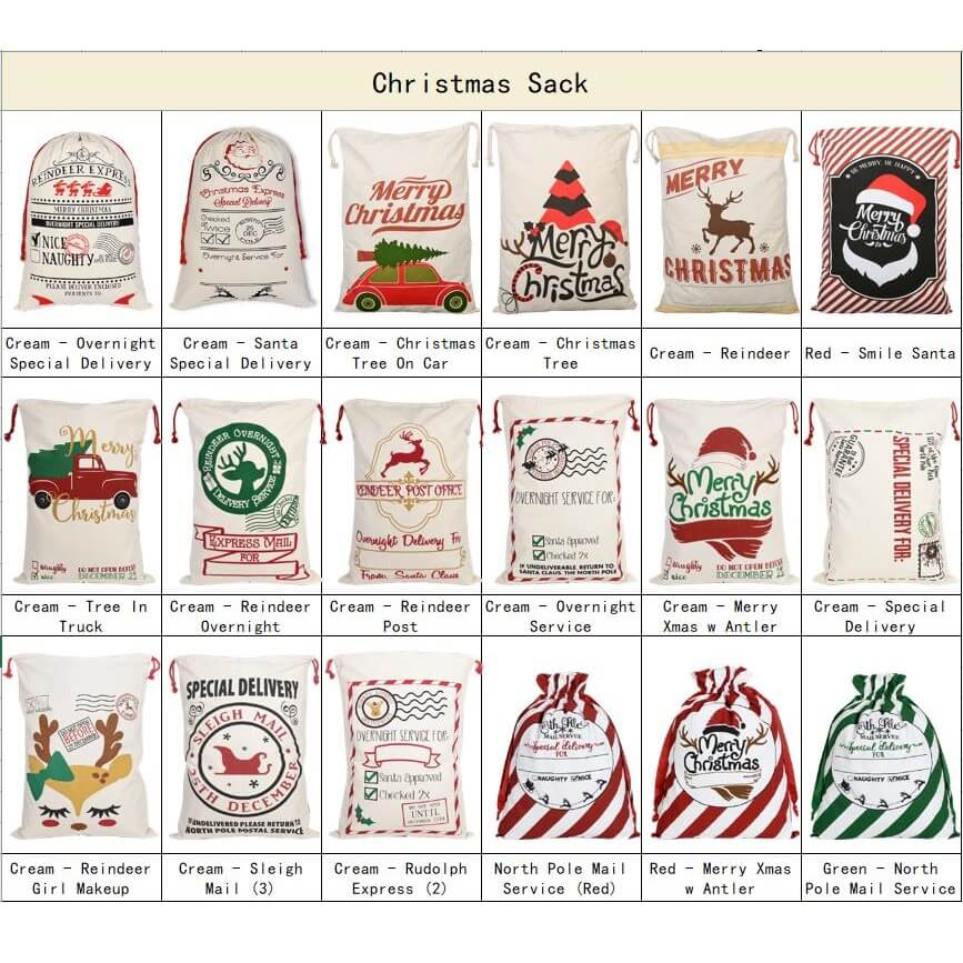 50x70cm Canvas Hessian Christmas Santa Sack Xmas Stocking Reindeer Kids Gift Bag, Cream - Delivery on V474-16794