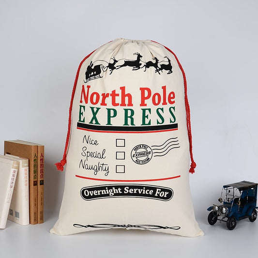 50x70cm Canvas Hessian Christmas Santa Sack Xmas Stocking Reindeer Kids Gift Bag, Cream - Overnight Service V474-16796