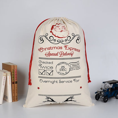 50x70cm Canvas Hessian Christmas Santa Sack Xmas Stocking Reindeer Kids Gift Bag, Cream - Santa Special V474-16800