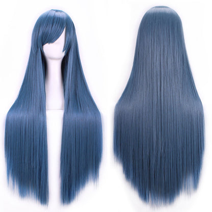 New 80cm Straight Sleek Long Full Hair Wigs w Side Bangs Cosplay Costume Womens, Dusty Blue V474-18222