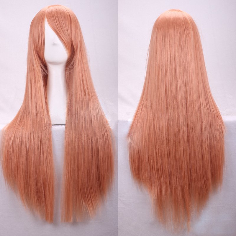 New 80cm Straight Sleek Long Full Hair Wigs w Side Bangs Cosplay Costume Womens, Golden Pink V474-18225
