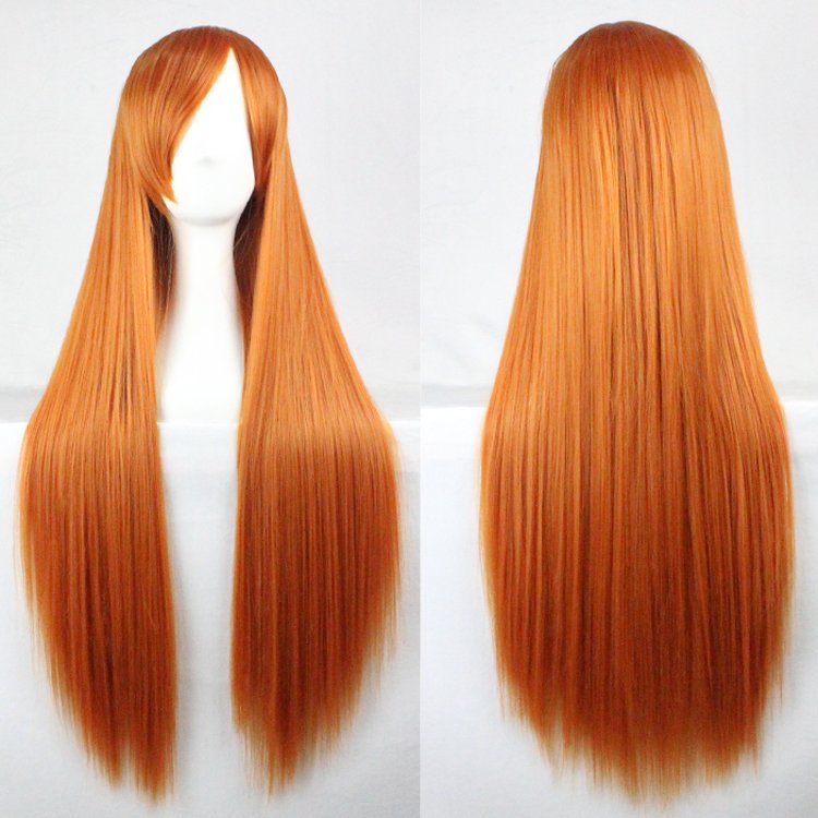 New 80cm Straight Sleek Long Full Hair Wigs w Side Bangs Cosplay Costume Womens, Orange V474-18227