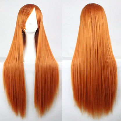 New 80cm Straight Sleek Long Full Hair Wigs w Side Bangs Cosplay Costume Womens, Orange V474-18227