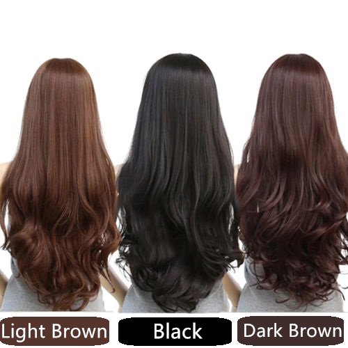 Long Wavy Curly Full Hair Wigs w Side Bangs Cosplay Costume Fancy Anime Womens, Black V474-205988