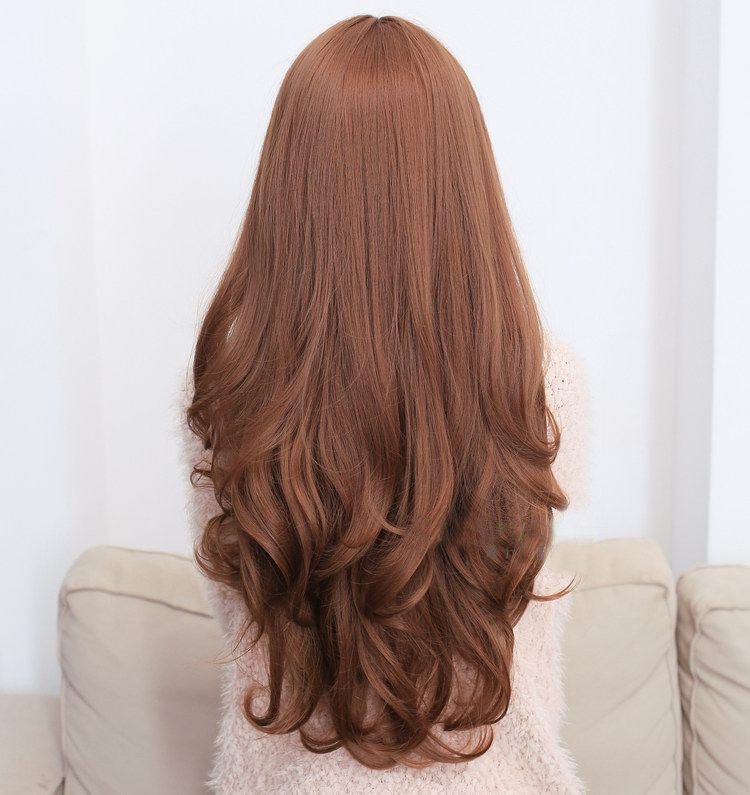 Long Wavy Curly Full Hair Wigs w Side Bangs Cosplay Costume Fancy Anime Womens, Dark Brown V474-205989