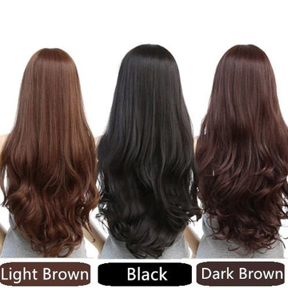 Long Wavy Curly Full Hair Wigs w Side Bangs Cosplay Costume Fancy Anime Womens, Light Brown V474-205990
