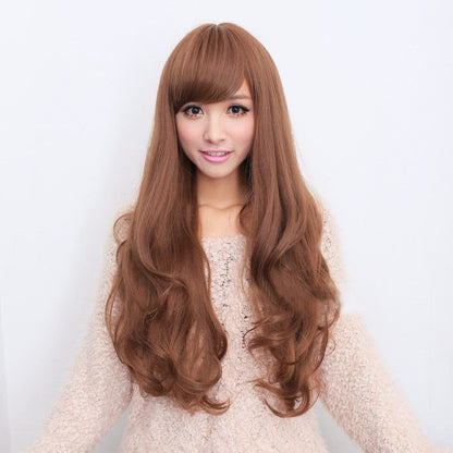 Long Wavy Curly Full Hair Wigs w Side Bangs Cosplay Costume Fancy Anime Womens, Light Brown V474-205990