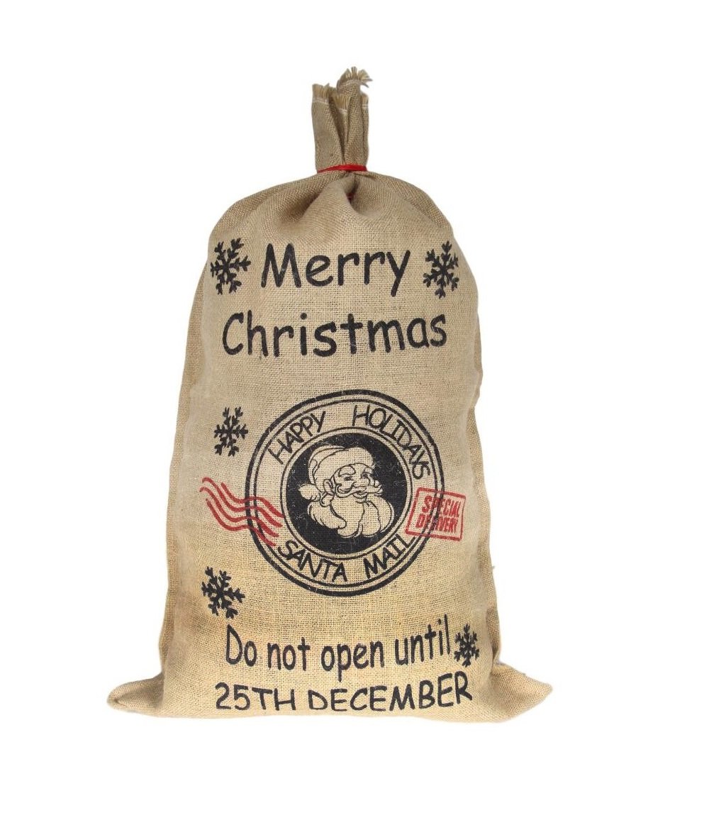 50x70cm Canvas Hessian Christmas Santa Sack Xmas Stocking Reindeer Kids Gift Bag, 50x80cm Hessian - Merry V474-206116