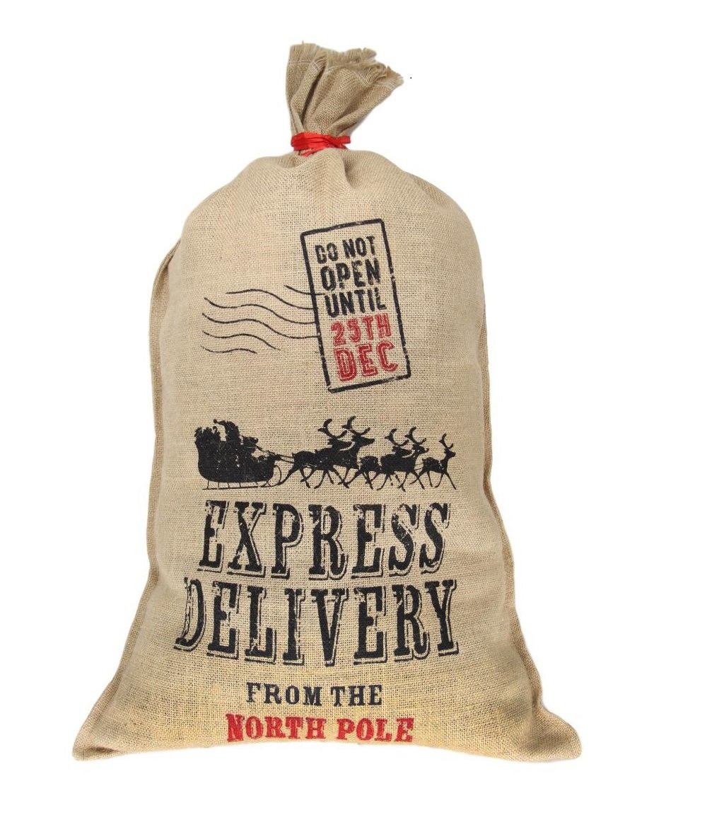 50x70cm Canvas Hessian Christmas Santa Sack Xmas Stocking Reindeer Kids Gift Bag, 50x80cm Hessian - Express V474-206117