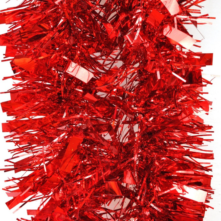 5x 2.5m Christmas Tinsel Xmas Garland Sparkly Snowflake Party Natural Home Decor, Thick Red V474-206338