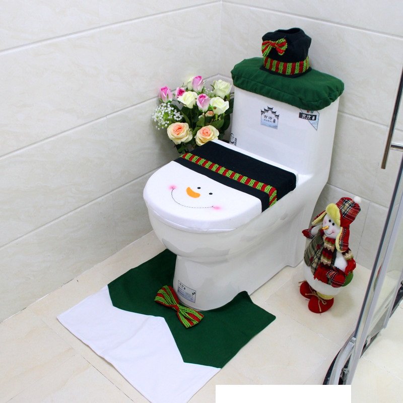 4pcs Christmas Toilet Seat Cover Rug Bathroom Set Santa Snowman Xmas Home Decor, Snowman B V474-207261