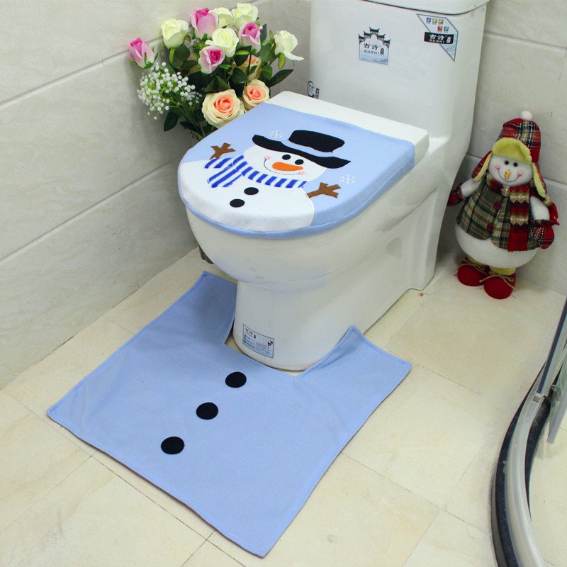 4pcs Christmas Toilet Seat Cover Rug Bathroom Set Santa Snowman Xmas Home Decor, Snowman C (Set of 2) V474-207262