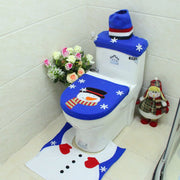 4pcs Christmas Toilet Seat Cover Rug Bathroom Set Santa Snowman Xmas Home Decor, Snowman w Snowflakes V474-207530
