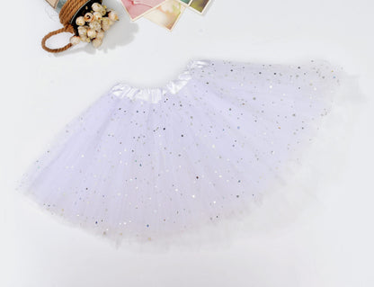 Sequin Tulle Tutu Skirt Ballet Kids Princess Dressup Party Baby Girls Dance Wear, White, Kids V474-210096