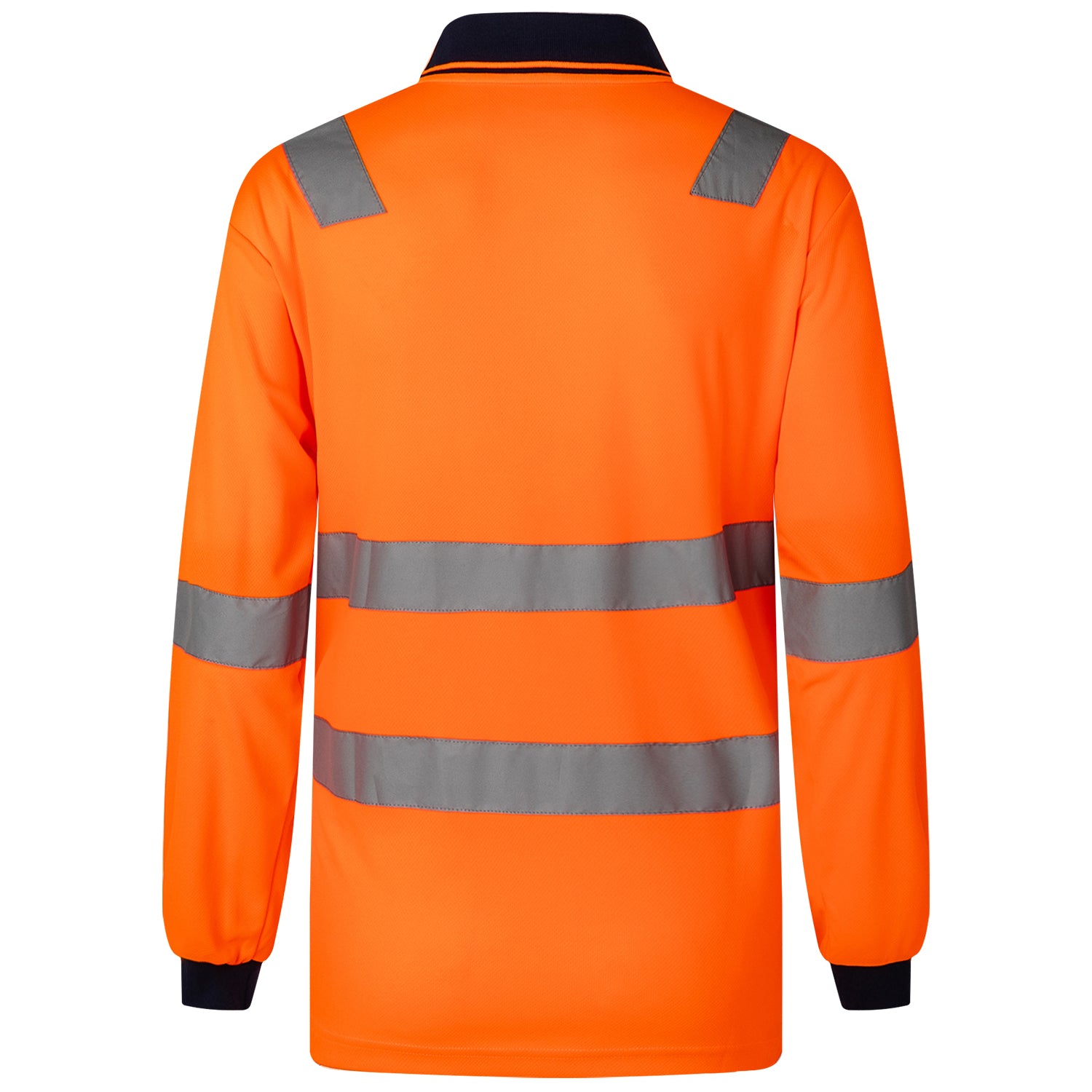 HI VIS Long Sleeve Workwear Shirt w Reflective Tape Cool Dry Safety Polo 2 Tone, Fluoro Orange / Navy, M V474-210985