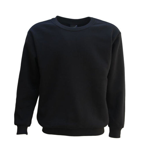 New Adult Unisex Plain Pullover Fleece Jumper Mens Long Sleeve Crew Neck Sweater, Black, L V474-211534