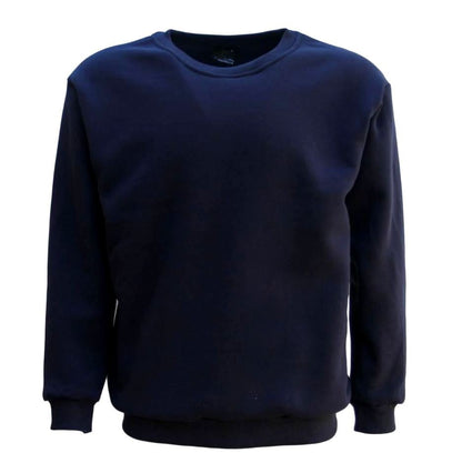 New Adult Unisex Plain Pullover Fleece Jumper Mens Long Sleeve Crew Neck Sweater, Navy, S V474-211544