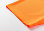 HI VIS Short Sleeve Workwear Shirt w Reflective Tape Cool Dry Safety Polo 2 Tone, Fluoro Orange / Navy, M