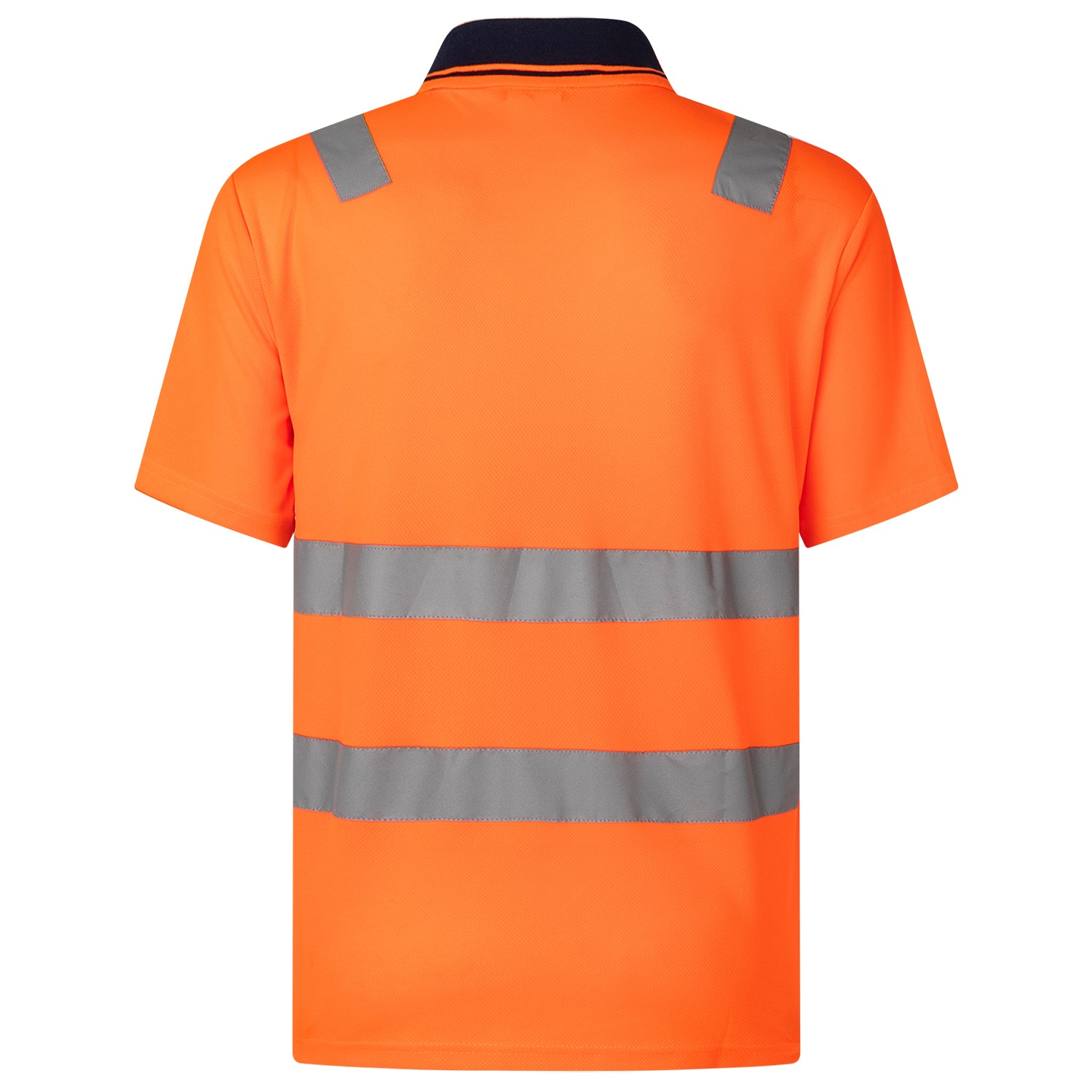HI VIS Short Sleeve Workwear Shirt w Reflective Tape Cool Dry Safety Polo 2 Tone, Fluoro Orange / Navy, M