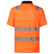 HI VIS Short Sleeve Workwear Shirt w Reflective Tape Cool Dry Safety Polo 2 Tone, Fluoro Orange / Navy, XL
