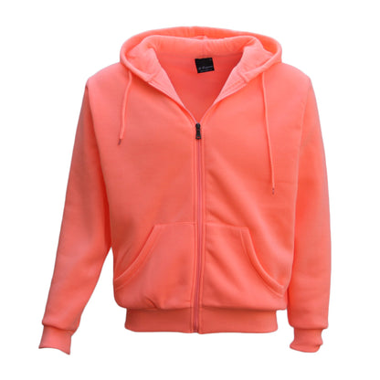 Adult Unisex Zip Plain Fleece Hoodie Hooded Jacket Mens Sweatshirt Jumper XS-8XL, Peach, S V474-213061