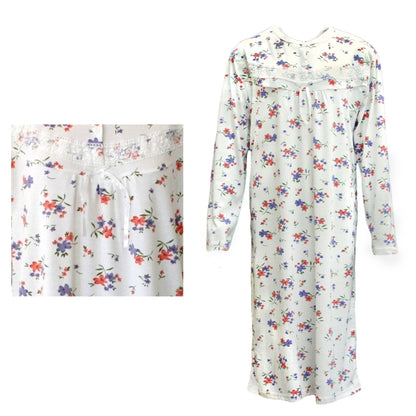 100% Cotton Women Nightie Night Gown Pajamas Pyjamas Winter Sleepwear PJs Dress, Red & Purple Flowers, 12 V474-214698