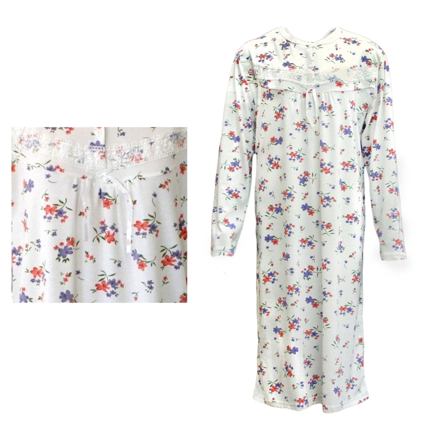 100% Cotton Women Nightie Night Gown Pajamas Pyjamas Winter Sleepwear PJs Dress, Red & Purple Flowers, 22 V474-214703