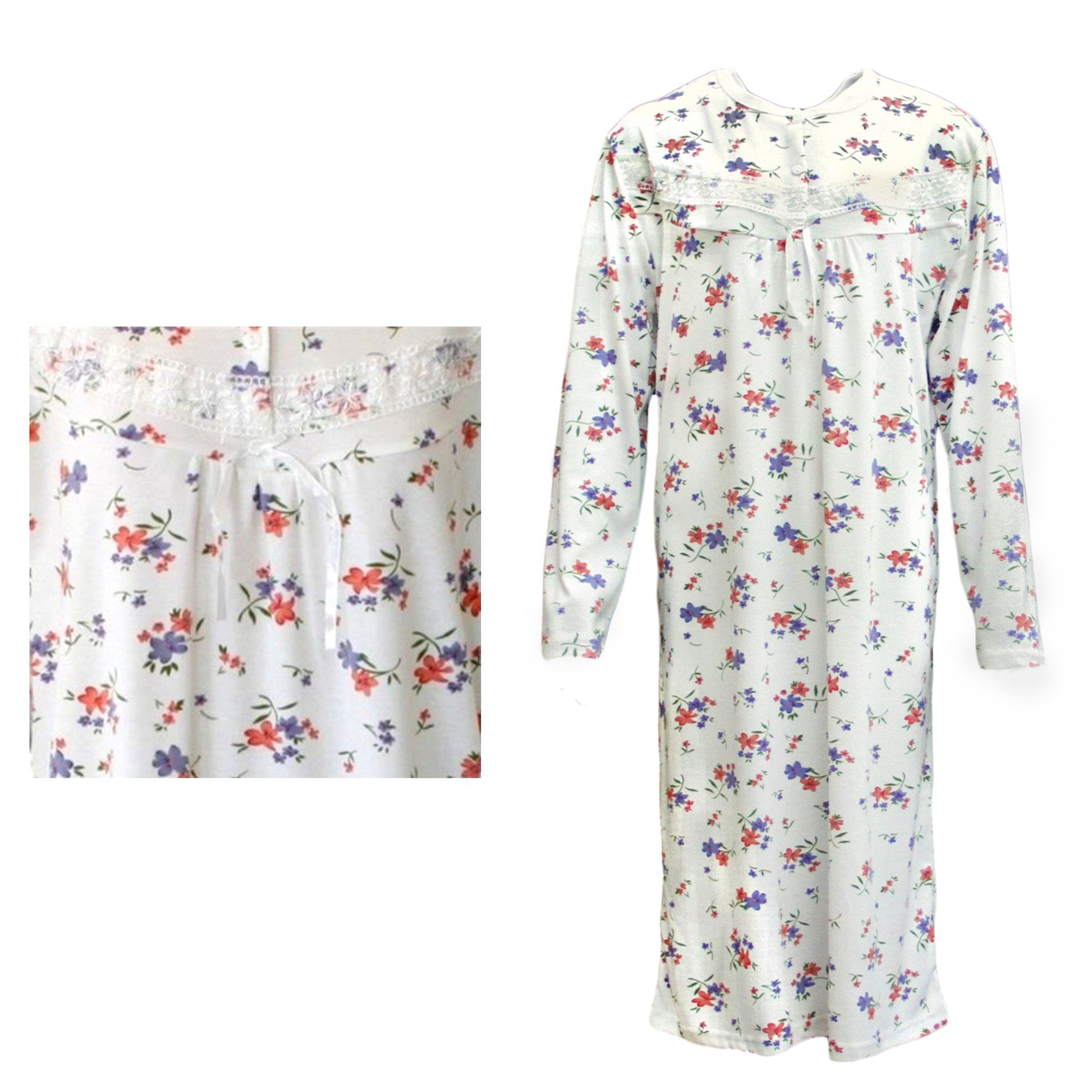 100% Cotton Women Nightie Night Gown Pajamas Pyjamas Winter Sleepwear PJs Dress, Red & Purple Flowers, 22 V474-214703