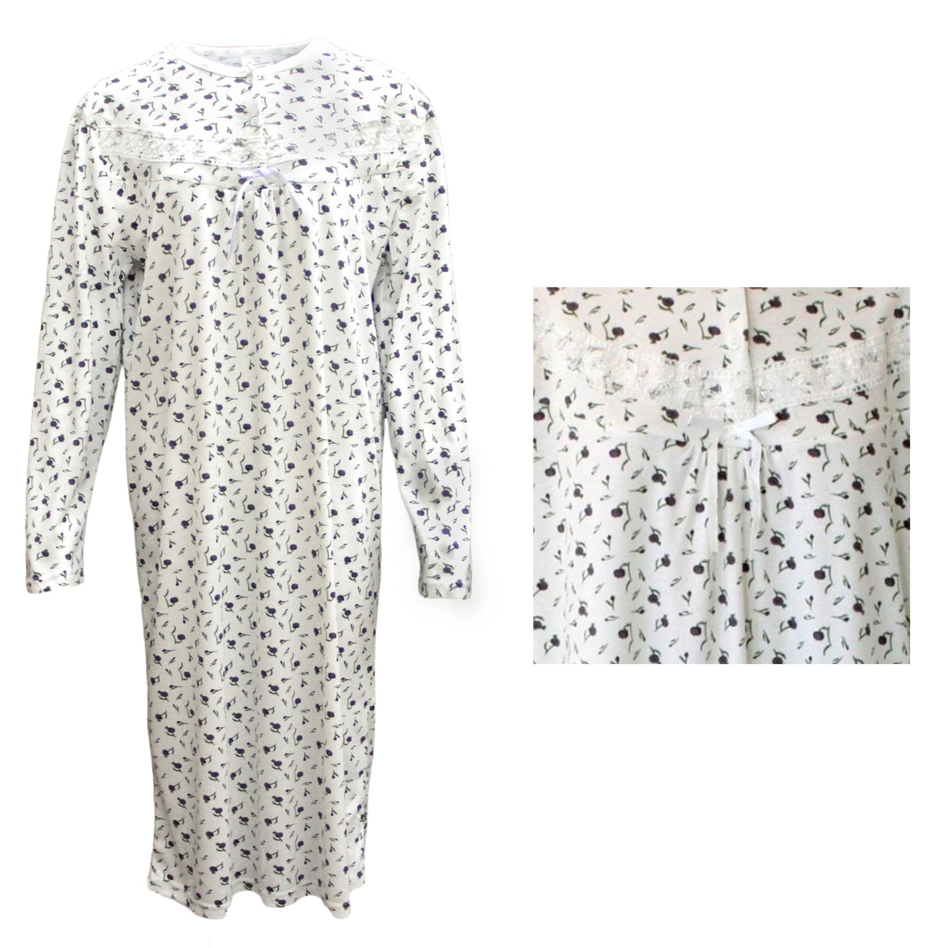100% Cotton Women Nightie Night Gown Pajamas Pyjamas Winter Sleepwear PJs Dress, Purple Flowers, 12 V474-214704