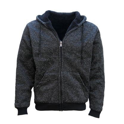 Men's Thick Zip Up Hooded Hoodie w Winter Sherpa Fur Jumper Coat Jacket Sweater, Black, L V474-216167