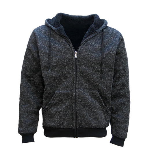 Men's Thick Zip Up Hooded Hoodie w Winter Sherpa Fur Jumper Coat Jacket Sweater, Black, XL V474-216168