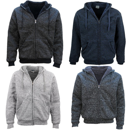 Men's Thick Zip Up Hooded Hoodie w Winter Sherpa Fur Jumper Coat Jacket Sweater, Black, XL V474-216168