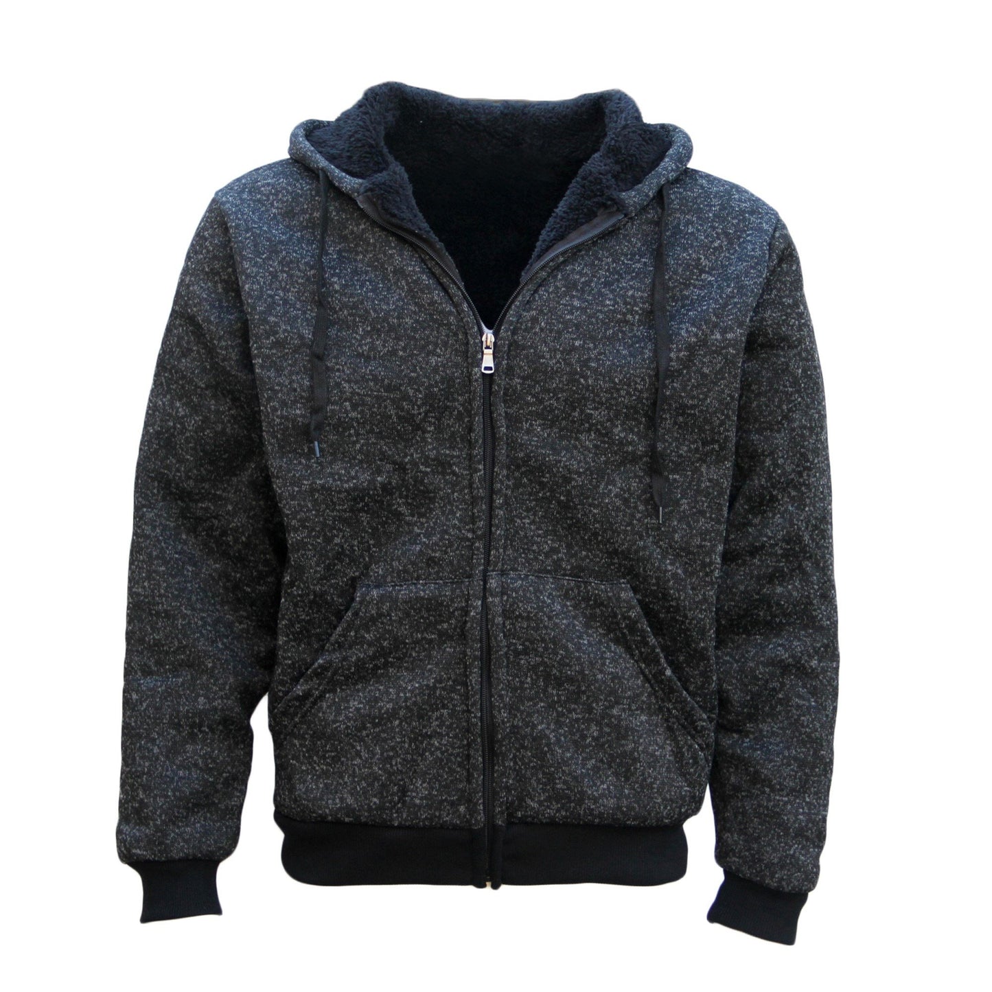 Men's Thick Zip Up Hooded Hoodie w Winter Sherpa Fur Jumper Coat Jacket Sweater, Black, 2XL V474-216169
