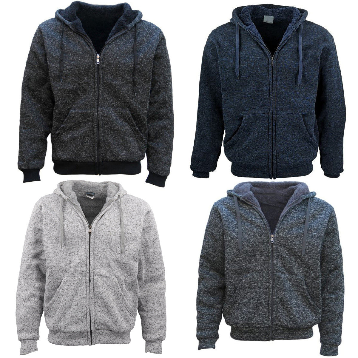 Men's Thick Zip Up Hooded Hoodie w Winter Sherpa Fur Jumper Coat Jacket Sweater, Dark Grey, XL V474-216174